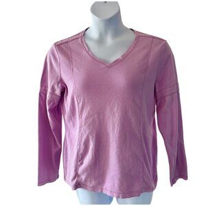 Danskin Now Ladies XL (16/18) Long Sleeve V-Neck Purple Cotton Top 100% Cotton